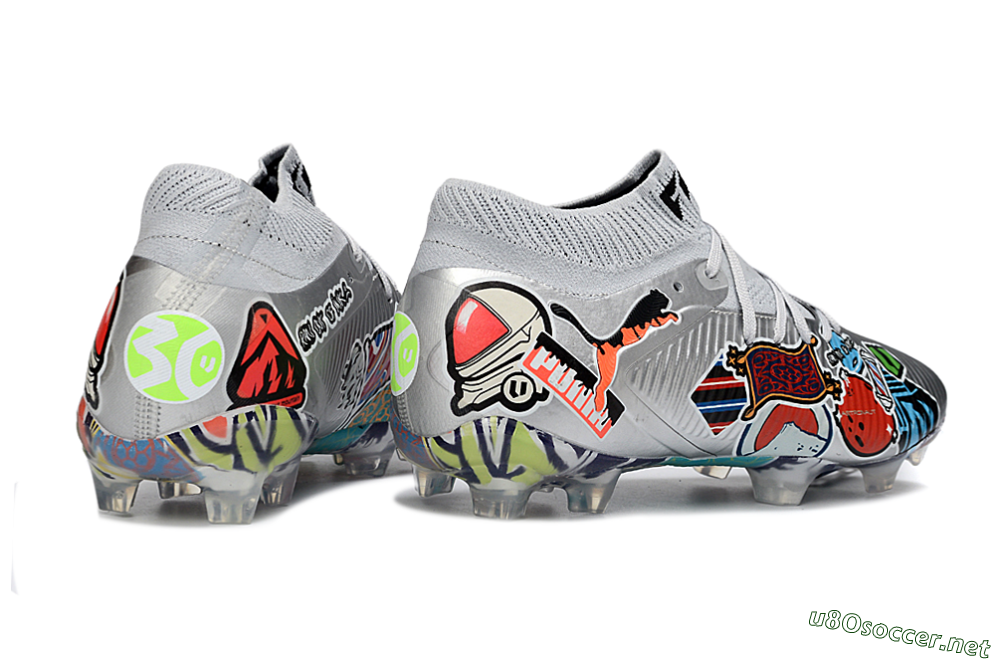 Men's Puma Future 8 Ultimate FG Football Boots - Silver/Vibrant Graffiti/Multi-Color Design 6