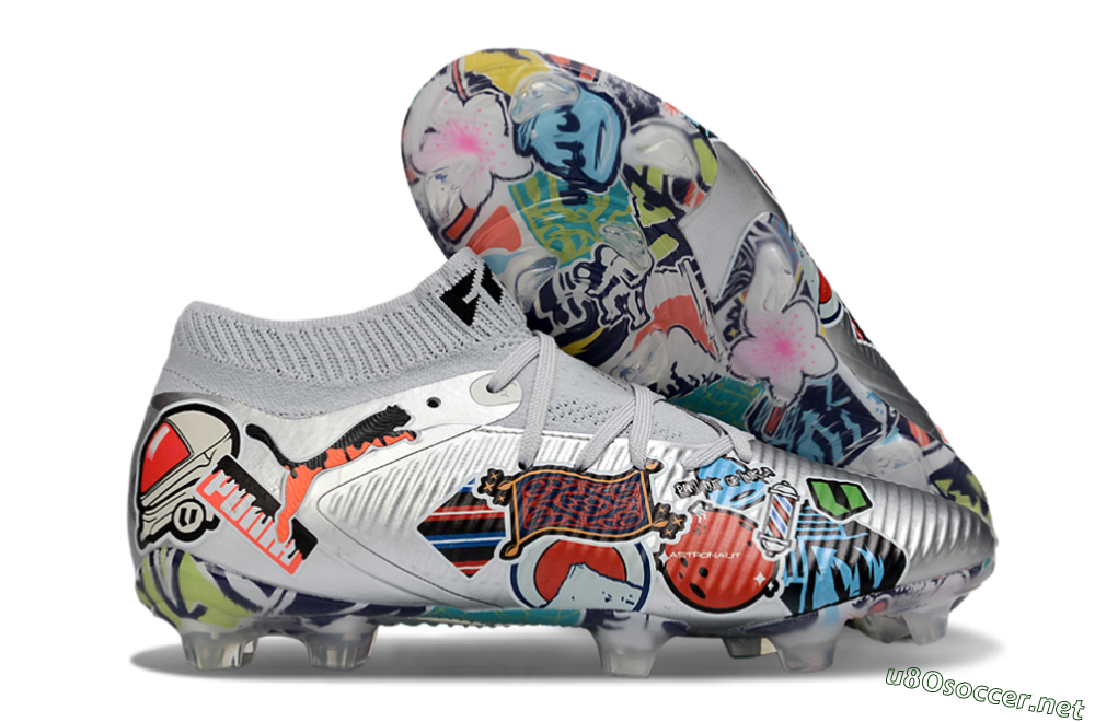 Men's Puma Future 8 Ultimate FG Football Boots - Silver/Vibrant Graffiti/Multi-Color Design 2