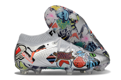 Men's Puma Future 8 Ultimate FG Football Boots - Silver/Vibrant Graffiti/Multi-Color Design