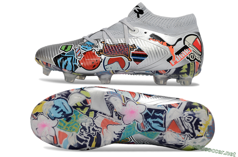 Men's Puma Future 8 Ultimate FG Football Boots - Silver/Vibrant Graffiti/Multi-Color Design 1