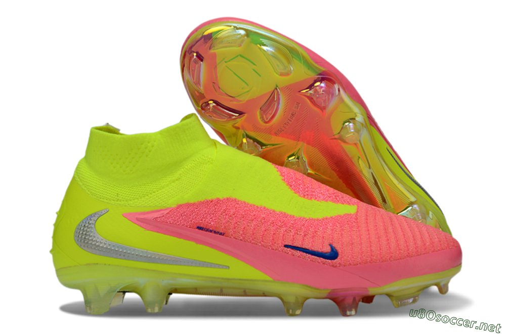 Unisex Nike Phantom 6 High Elite FG Football Boots - Pink/Neon Green/Blue 2