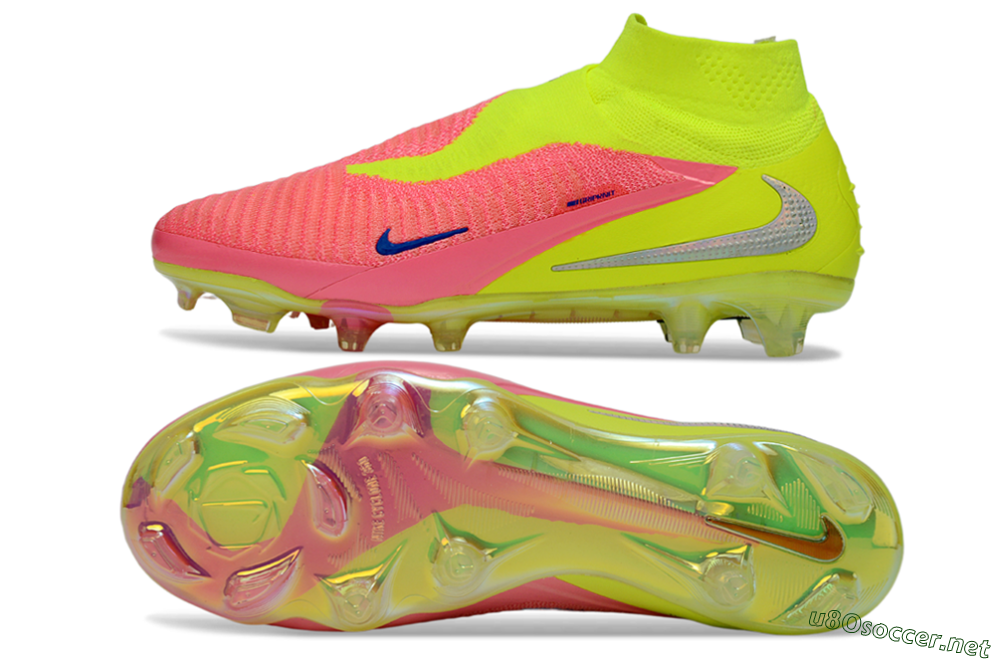 Unisex Nike Phantom 6 High Elite FG Football Boots - Pink/Neon Green/Blue 1