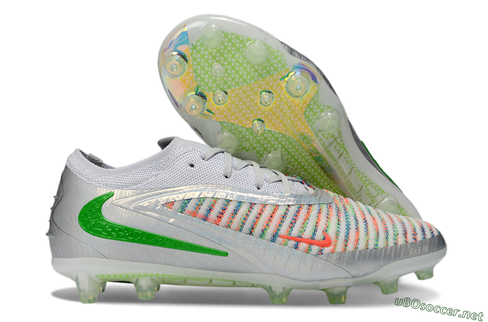 Men's Nike Phantom 6 Low Elite AG Football Boots - Silver/Neon Green/Coral Pink 2
