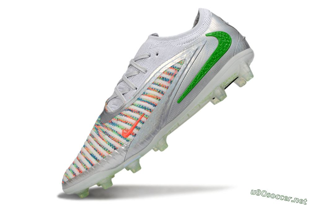 Men's Nike Phantom 6 Low Elite AG Football Boots - Silver/Neon Green/Coral Pink 5