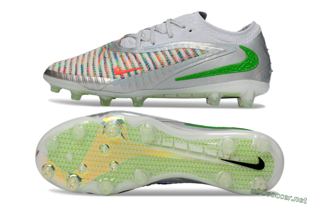 Men's Nike Phantom 6 Low Elite AG Football Boots - Silver/Neon Green/Coral Pink 1