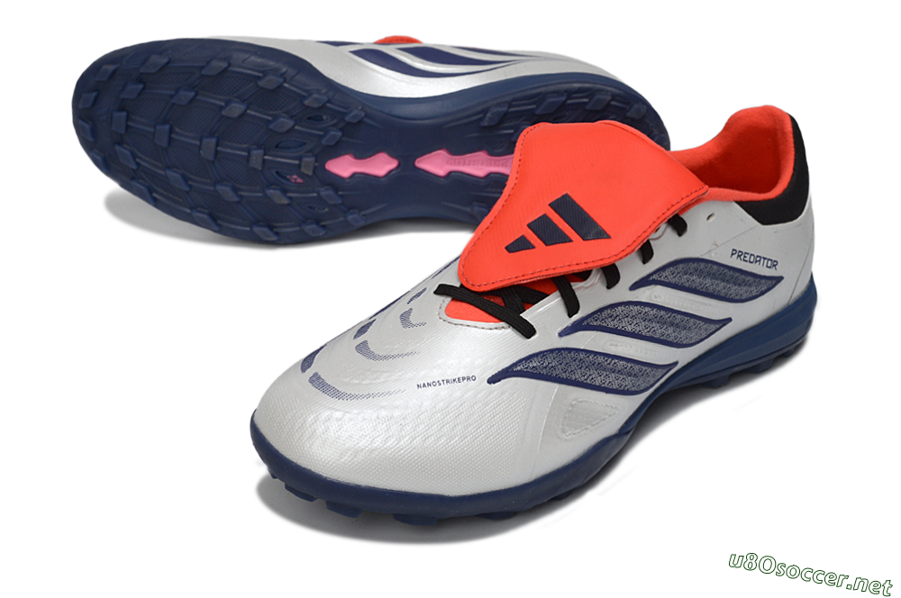 Men's Adidas Predator Elite Fold-Over Tongue TF Football Shoes - White/Navy Blue/Neon Orange 3