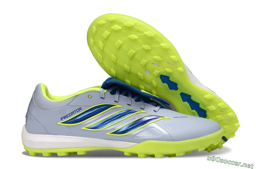 Men's Adidas Predator Elite Fold-Over Tongue TF Football Shoes - Gray/Lime Green/Navy Blue 2