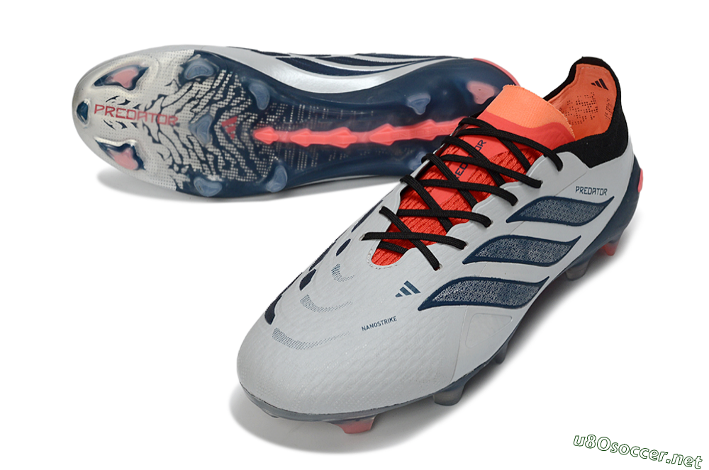 Men's Adidas Predator 26 Elite FG Football Boots - Grey/Navy Blue/Fiery Red 3