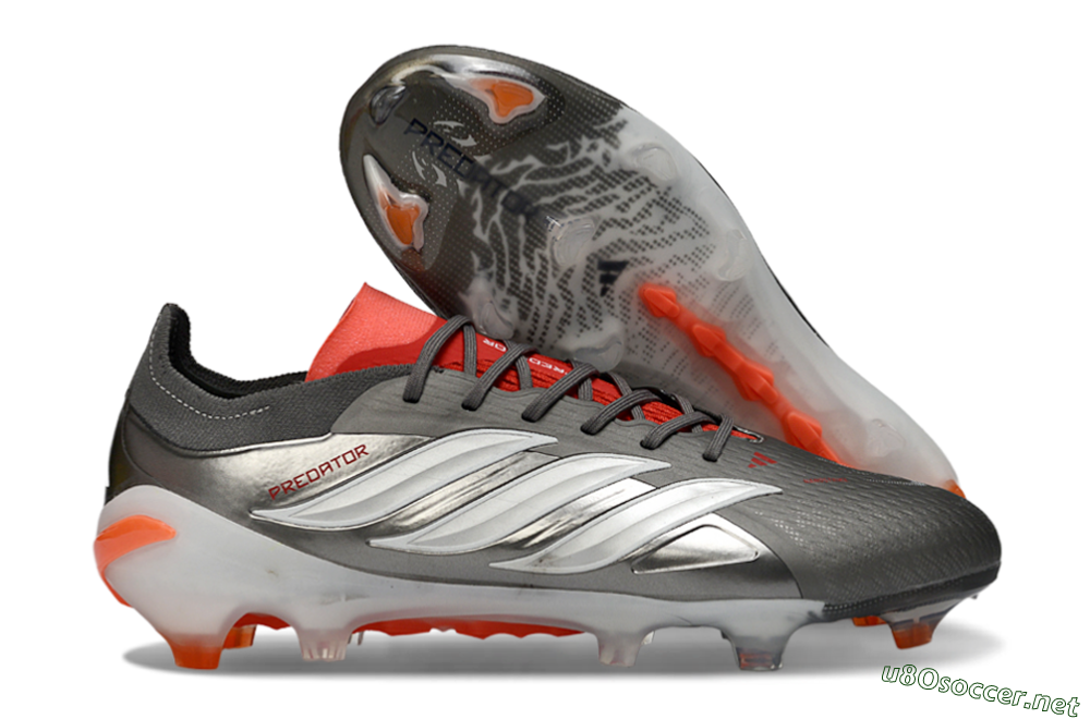Men's Adidas Predator 26 Elite FG Football Boots - Gray/Vibrant Red/Metallic Silver 2