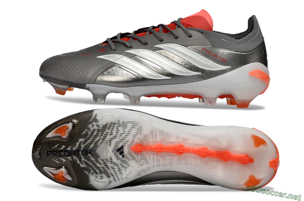 Men's Adidas Predator 26 Elite FG Football Boots - Gray/Vibrant Red/Metallic Silver 1