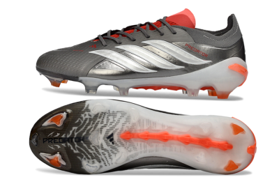 Men's Adidas Predator 26 Elite FG Football Boots - Gray/Vibrant Red/Metallic Silver