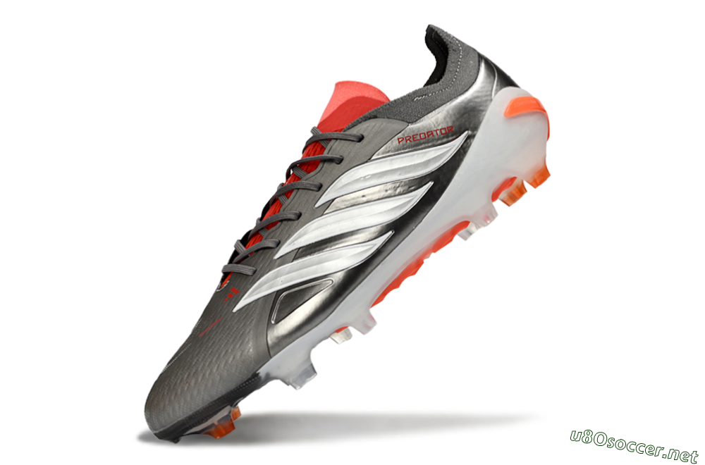 Men's Adidas Predator 26 Elite FG Football Boots - Gray/Vibrant Red/Metallic Silver 5