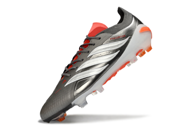 Men's Adidas Predator 26 Elite FG Football Boots - Gray/Vibrant Red/Metallic Silver