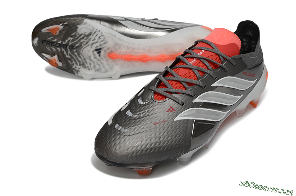 Men's Adidas Predator 26 Elite FG Football Boots - Gray/Vibrant Red/Metallic Silver 3