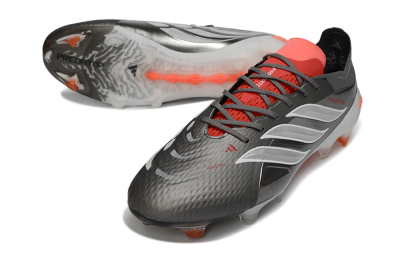 Men's Adidas Predator 26 Elite FG Football Boots - Gray/Vibrant Red/Metallic Silver