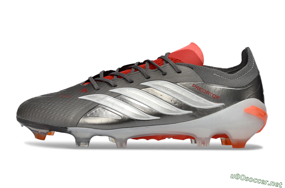 Men's Adidas Predator 26 Elite FG Football Boots - Gray/Vibrant Red/Metallic Silver 0