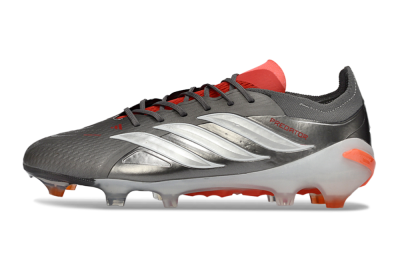 Men's Adidas Predator 26 Elite FG Football Boots - Gray/Vibrant Red/Metallic Silver