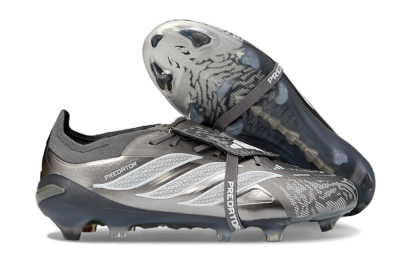Men's Adidas Predator 26 Elite Fold-Over Tongue FG Football Boots - Black/Steel Grey/White