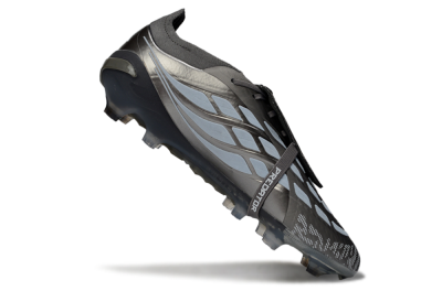 Men's Adidas Predator 26 Elite Fold-Over Tongue FG Football Boots - Black/Steel Grey/White