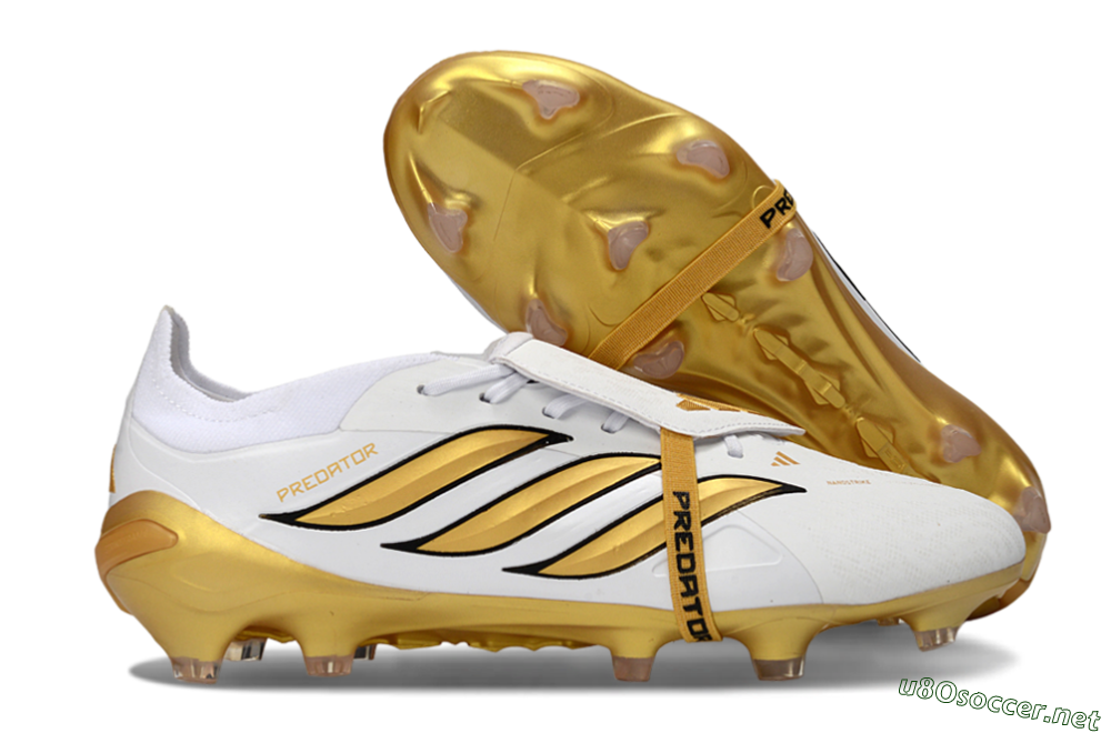 Men's Adidas Predator 26 Elite Fold-Over Tongue FG Football Boots - White/Golden Highlights/Black Accents 2
