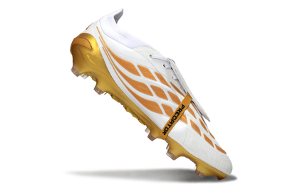 Men's Adidas Predator 26 Elite Fold-Over Tongue FG Football Boots - White/Golden Highlights/Black Accents