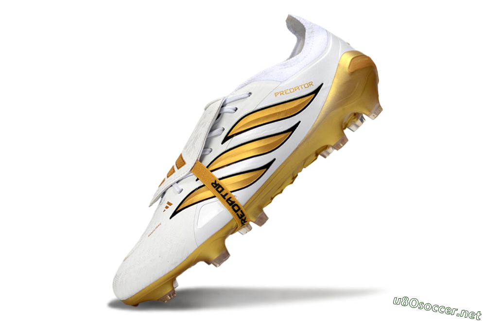 Men's Adidas Predator 26 Elite Fold-Over Tongue FG Football Boots - White/Golden Highlights/Black Accents 5
