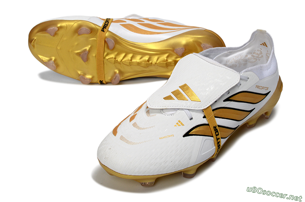 Men's Adidas Predator 26 Elite Fold-Over Tongue FG Football Boots - White/Golden Highlights/Black Accents 3
