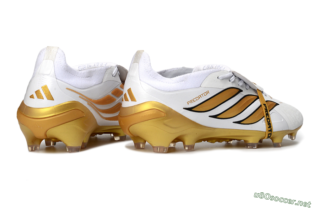 Men's Adidas Predator 26 Elite Fold-Over Tongue FG Football Boots - White/Golden Highlights/Black Accents 6