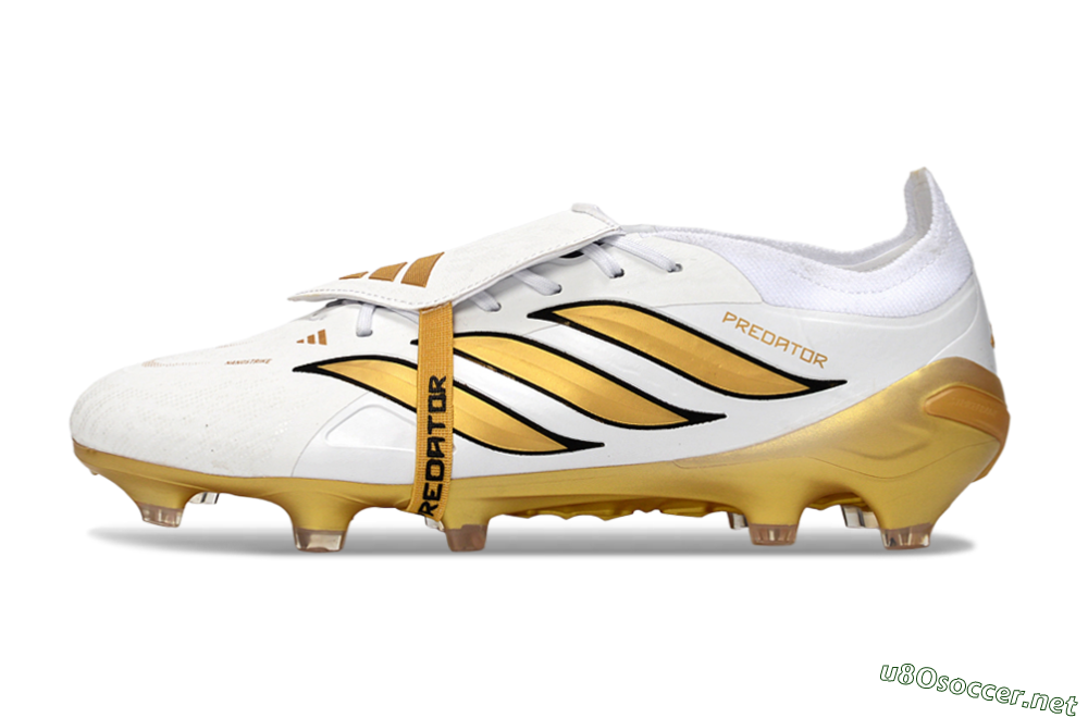 Men's Adidas Predator 26 Elite Fold-Over Tongue FG Football Boots - White/Golden Highlights/Black Accents 0