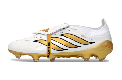 Men's Adidas Predator 26 Elite Fold-Over Tongue FG Football Boots - White/Golden Highlights/Black Accents