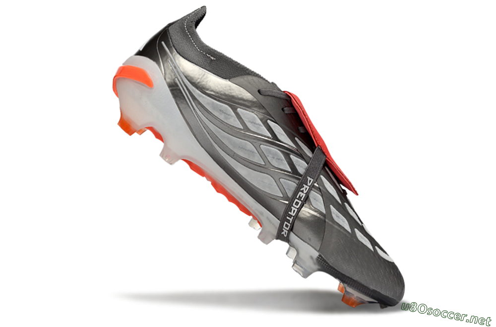 Men's Adidas Predator 26 Elite Fold-Over Tongue FG Football Boots - Gray/Electric Orange/Metallic Silver 3