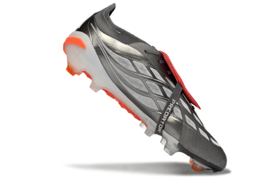 Men's Adidas Predator 26 Elite Fold-Over Tongue FG Football Boots - Gray/Electric Orange/Metallic Silver