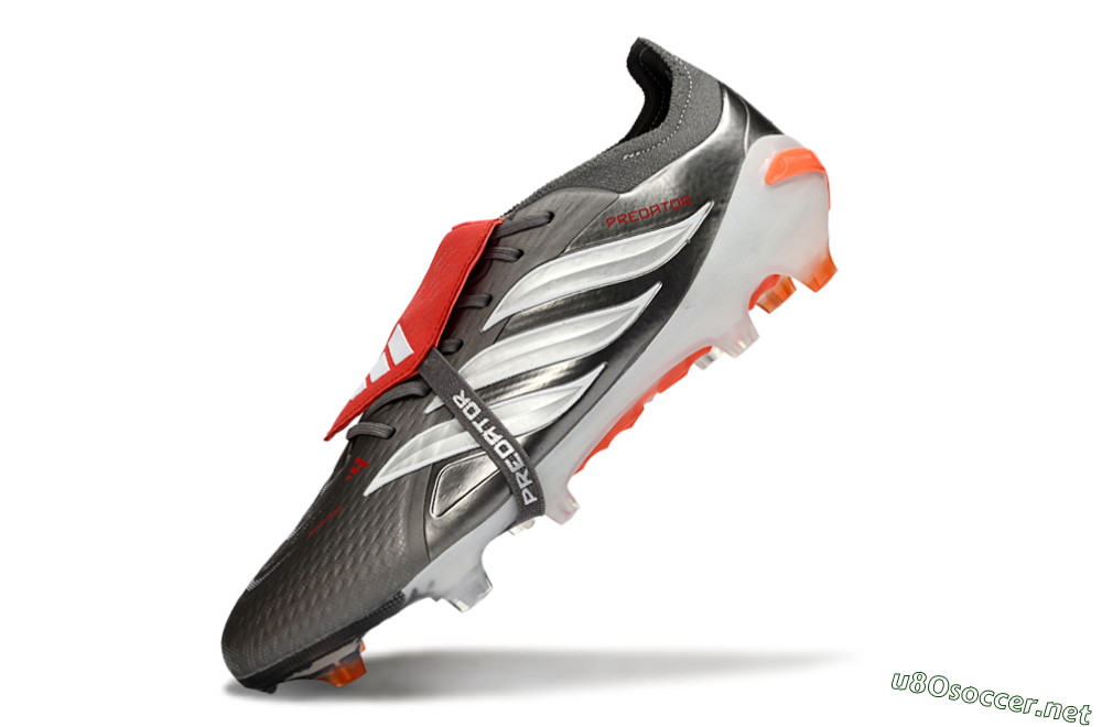 Men's Adidas Predator 26 Elite Fold-Over Tongue FG Football Boots - Gray/Electric Orange/Metallic Silver 4
