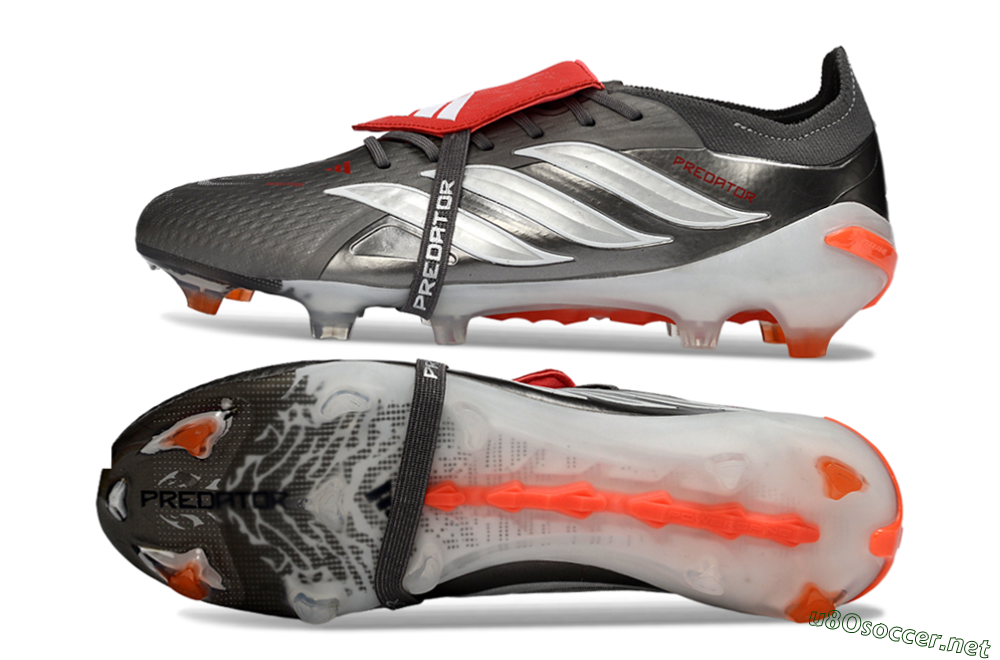 Men's Adidas Predator 26 Elite Fold-Over Tongue FG Football Boots - Gray/Electric Orange/Metallic Silver 1