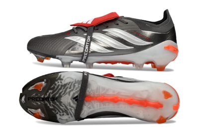 Men's Adidas Predator 26 Elite Fold-Over Tongue FG Football Boots - Gray/Electric Orange/Metallic Silver