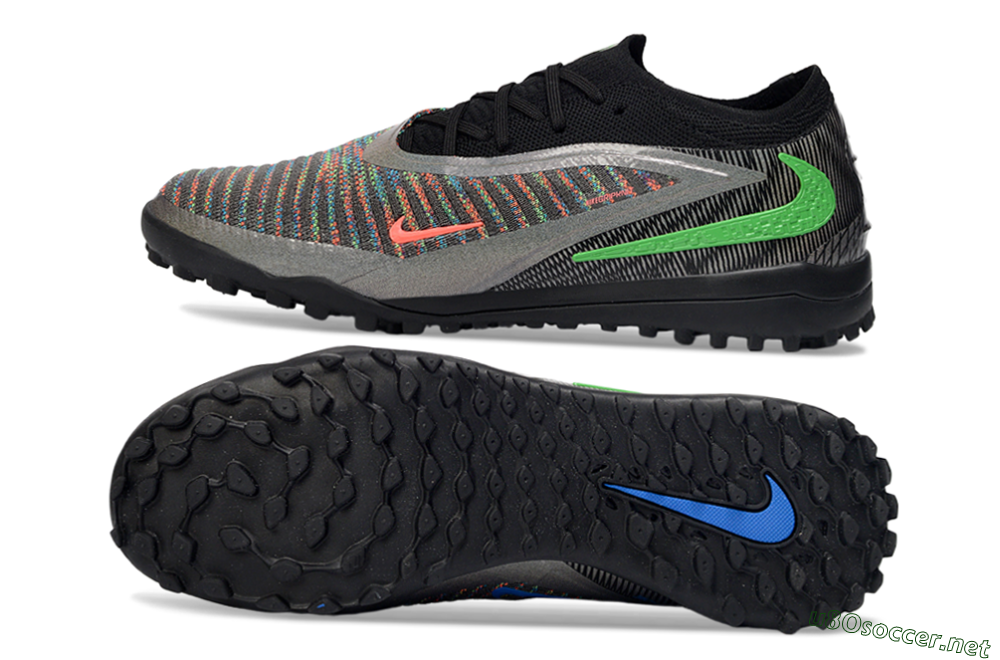 Unisex Nike Phantom 6 Low Elite TF Football Shoes - Black/Vibrant Green/Coral Red 1