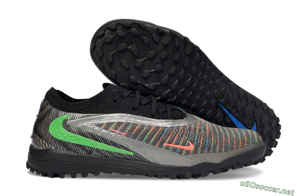 Unisex Nike Phantom 6 Low Elite TF Football Shoes - Black/Vibrant Green/Coral Red 2