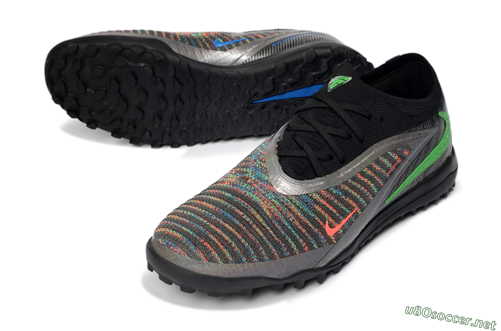 Unisex Nike Phantom 6 Low Elite TF Football Shoes - Black/Vibrant Green/Coral Red 3