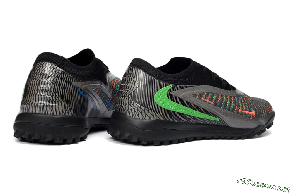 Unisex Nike Phantom 6 Low Elite TF Football Shoes - Black/Vibrant Green/Coral Red 6