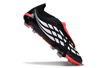 Men's Adidas Predator 26 Elite Fold-Over Tongue FG Football Boots - Black/Fiery Red/Steel Silver
