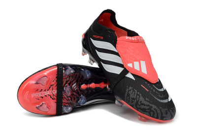 Men's Adidas Predator 26 Elite Fold-Over Tongue FG Football Boots - Black/Fiery Red/Steel Silver