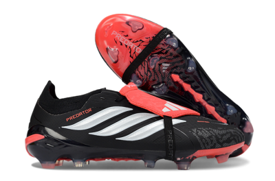 Men's Adidas Predator 26 Elite Fold-Over Tongue FG Football Boots - Black/Fiery Red/Steel Silver