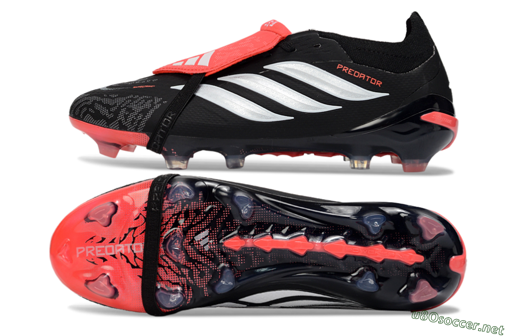 Men's Adidas Predator 26 Elite Fold-Over Tongue FG Football Boots - Black/Fiery Red/Steel Silver 1