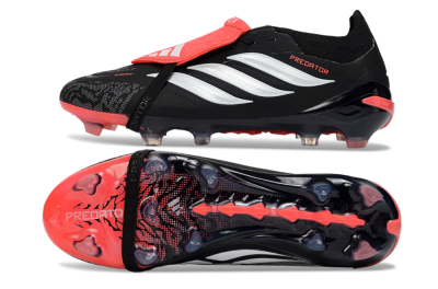 Men's Adidas Predator 26 Elite Fold-Over Tongue FG Football Boots - Black/Fiery Red/Steel Silver