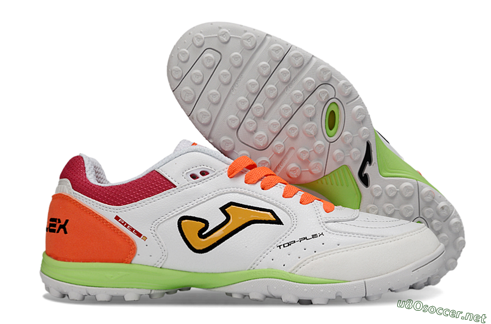 Men's Joma Top Flex TF Football Shoes - White/Orange Flare/Lime Green 2