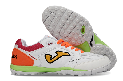 Men's Joma Top Flex TF Football Shoes - White/Orange Flare/Lime Green