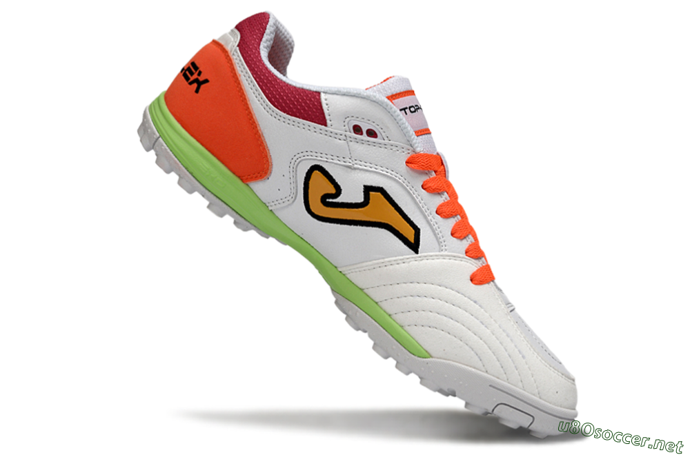 Men's Joma Top Flex TF Football Shoes - White/Orange Flare/Lime Green 4