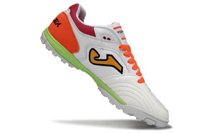 Men's Joma Top Flex TF Football Shoes - White/Orange Flare/Lime Green