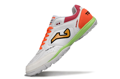 Men's Joma Top Flex TF Football Shoes - White/Orange Flare/Lime Green
