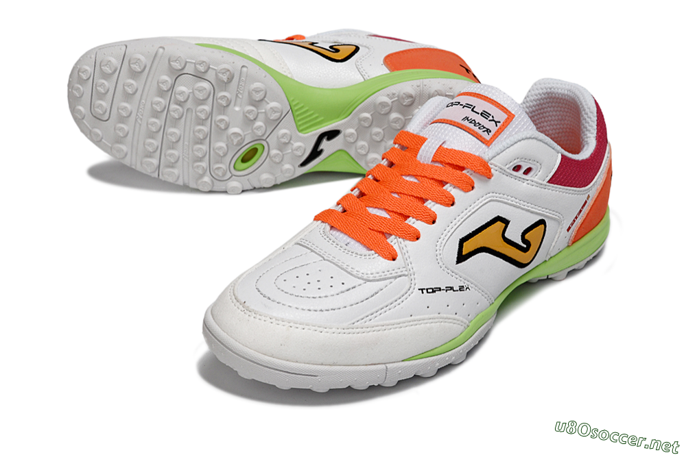 Men's Joma Top Flex TF Football Shoes - White/Orange Flare/Lime Green 3